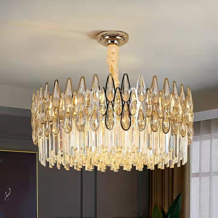 Lampadario rotondo in cristallo, moderno, da soffitto per soggiorno
