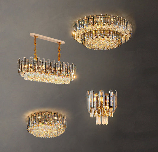 Luxury Large Flush Mounted K9 Crystal Bedroom Chandelier Round Ceiling Lighting Fixture For Living/ Dining Room