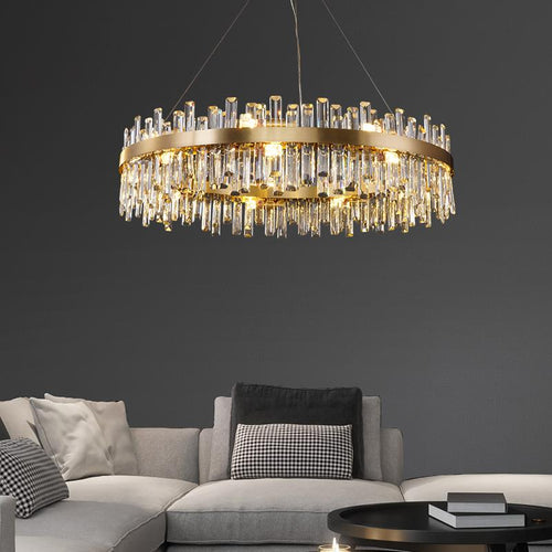 Lustre rond en cristal, luminaire de plafond moderne et luxueux pour salon et salle à manger