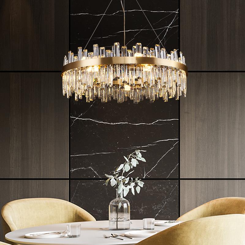 Lustre rond en cristal, luminaire de plafond moderne et luxueux pour salon et salle à manger
