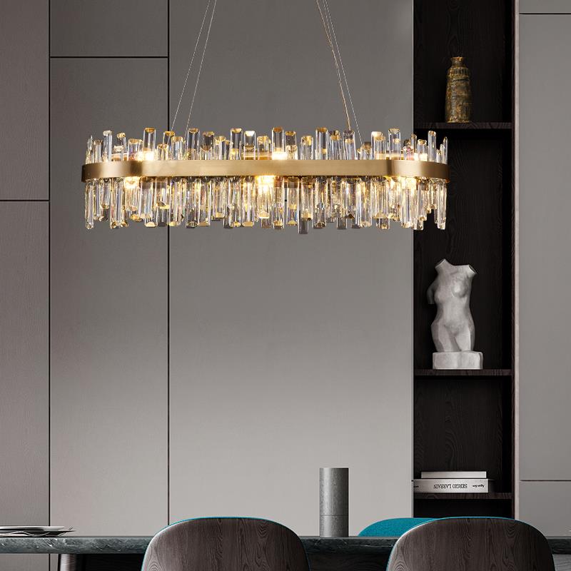 Lustre rond en cristal, luminaire de plafond moderne et luxueux pour salon et salle à manger