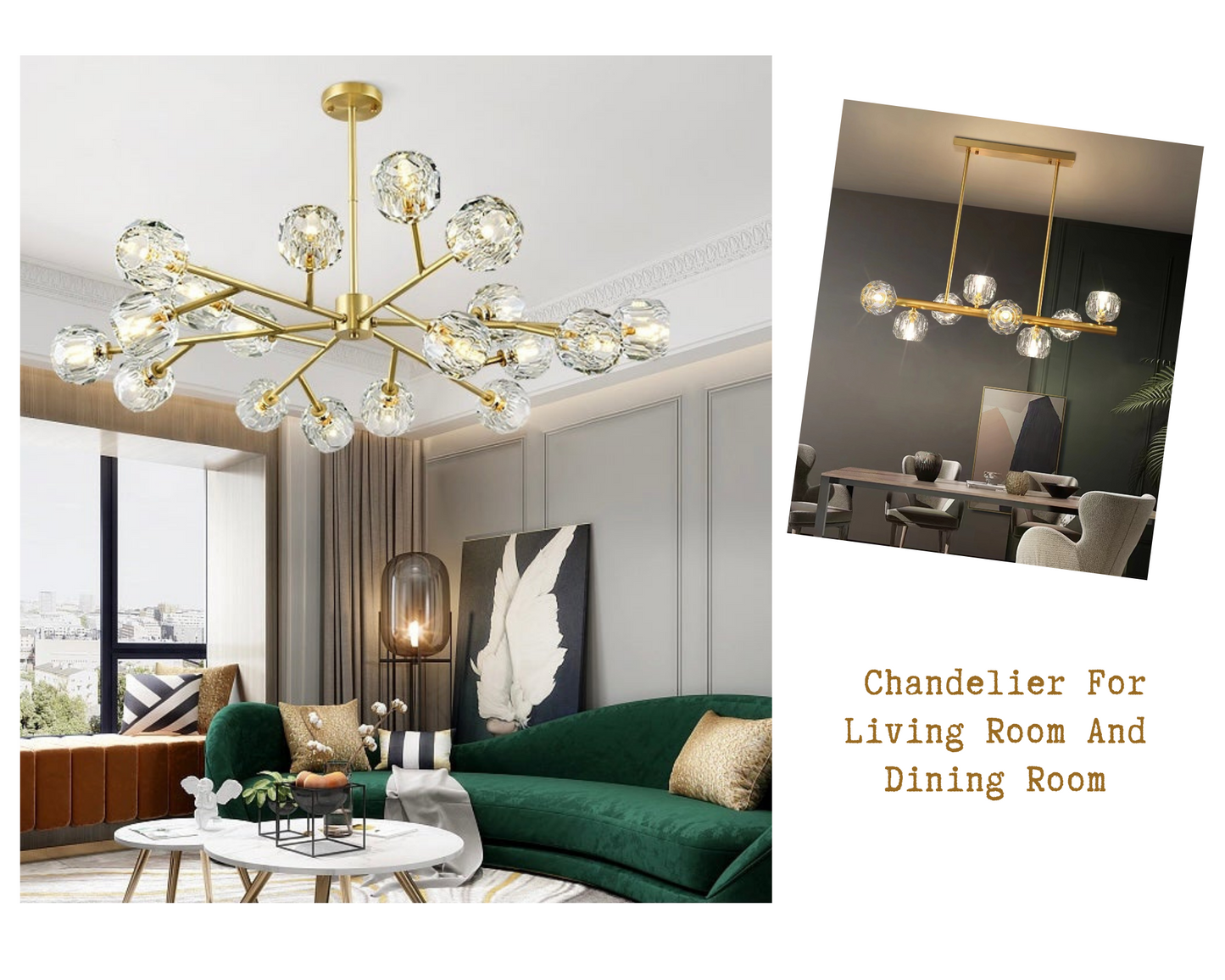 Brass Sputnik Chandelier With K9 Crystals Modern Ceiling Light Fixture