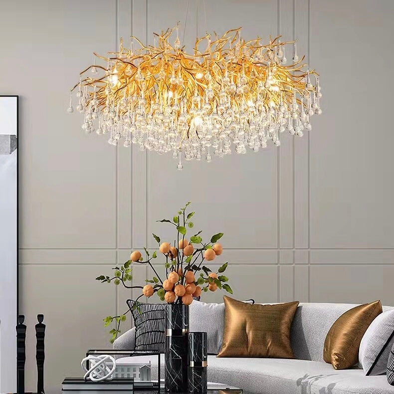Extra Large Tree Branch Crystal Chandelier With Clear Teardrop-shaped Glass Living/Dining Room Ceiling Lamp/Light