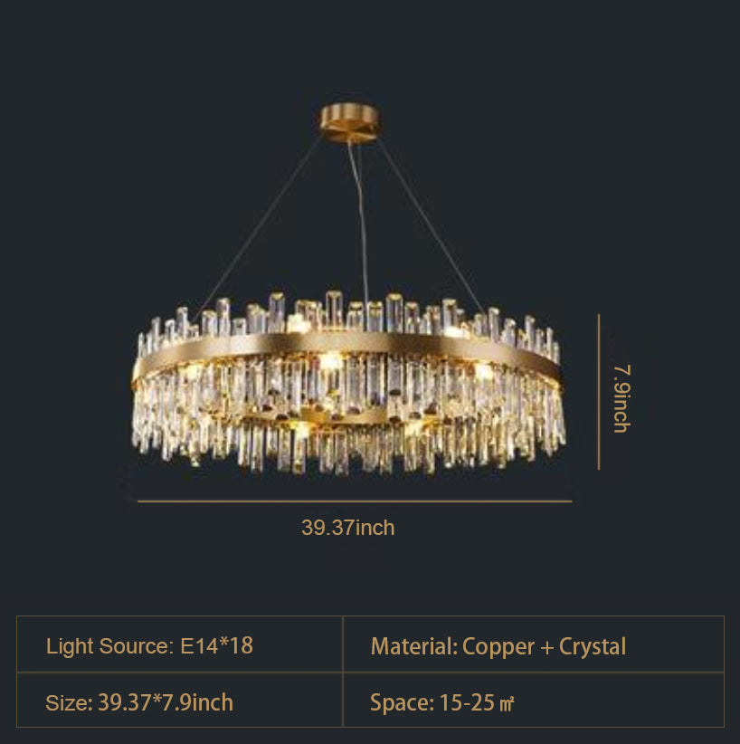 Lustre rond en cristal, luminaire de plafond moderne et luxueux pour salon et salle à manger
