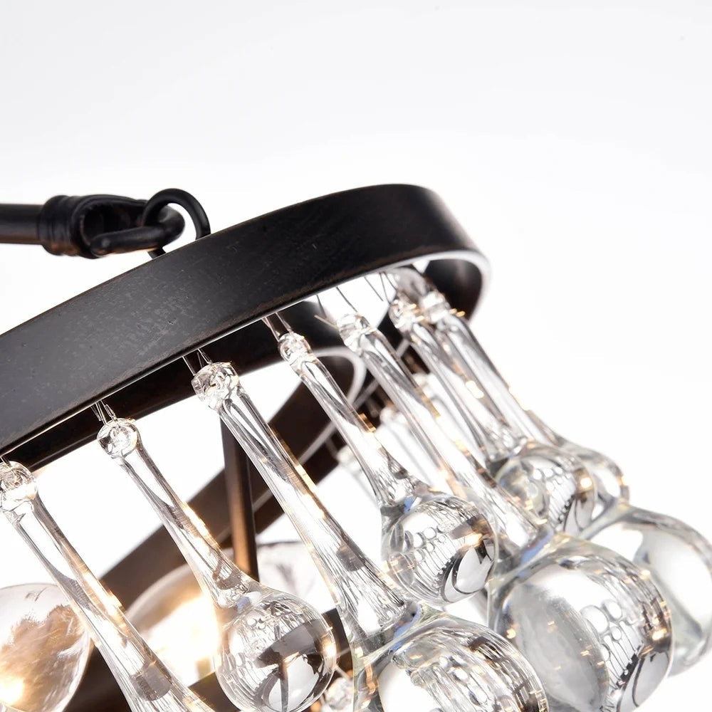 Plafonnier semi-encastré en fer noir à 8 lumières, forme ronde, en cristal, pour salon