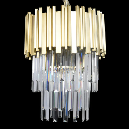 Nordic Brass Finish Tiered Round Crystal Pendant Light for Dining Room/Kitchen Island
