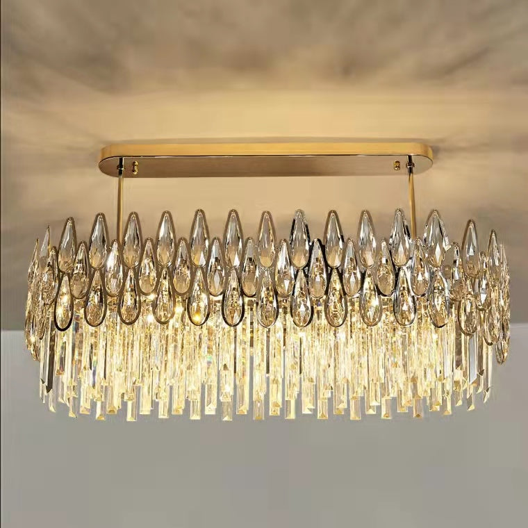 Lampadario rotondo in cristallo, moderno, da soffitto per soggiorno