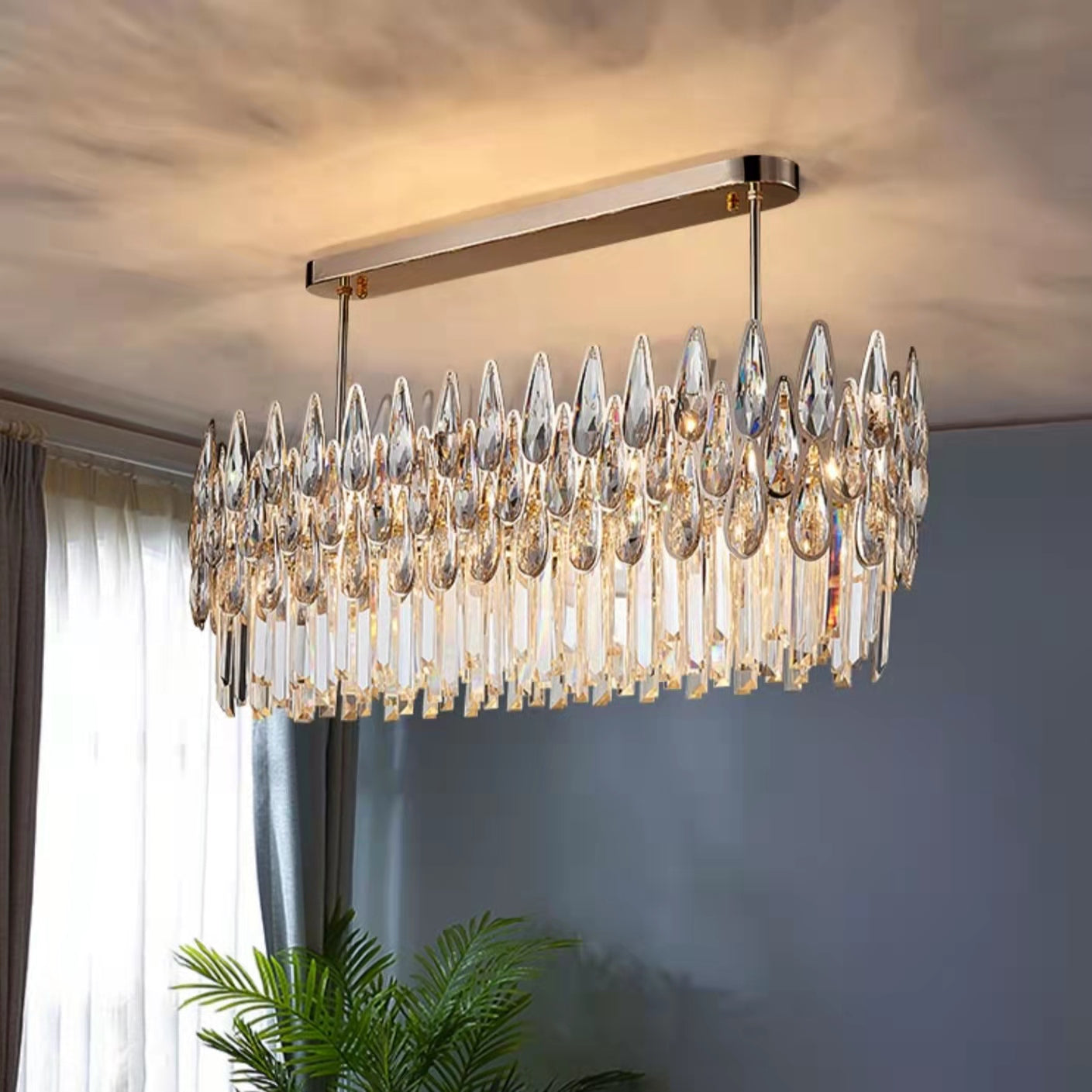 Lampadario rotondo in cristallo, moderno, da soffitto per soggiorno