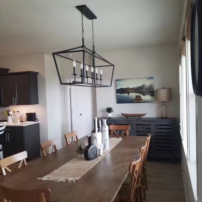 Lustre de ferme à 6 lumières pour îlot de cuisine, suspension géométrique