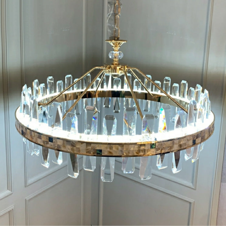 Lampadario di cristallo K9 rotondo a prezzi accessibili per l'illuminazione del soggiorno. Lampada a sospensione rettangolare moderna per il tavolo da pranzo.