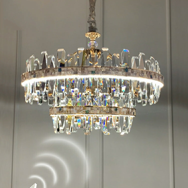 Lampadario di cristallo K9 rotondo a prezzi accessibili per l'illuminazione del soggiorno. Lampada a sospensione rettangolare moderna per il tavolo da pranzo.