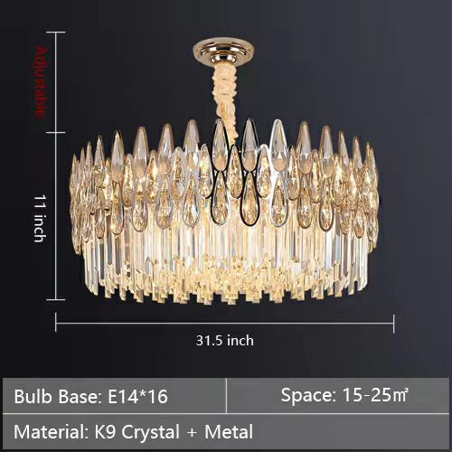 Lampadario rotondo in cristallo, moderno, da soffitto per soggiorno