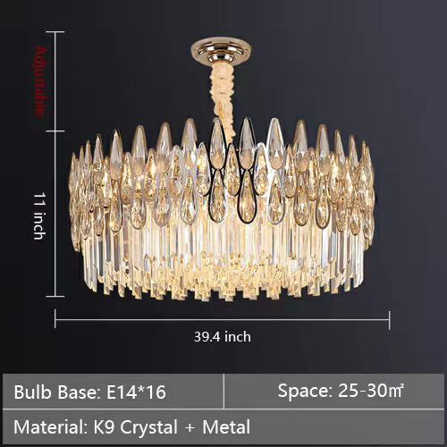 Lampadario rotondo in cristallo, moderno, da soffitto per soggiorno