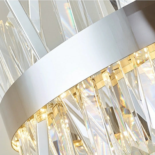 Lustre rond en acier inoxydable chromé et cristal, en fer argenté, pour salon/salle à manger