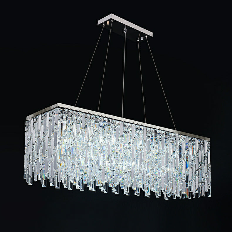 Lustre rectangulaire décoratif en cristal chromé/argenté pour îlot de cuisine, luminaire suspendu rond pour salon, pour table à manger longue