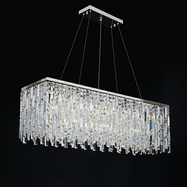 Lustre rectangulaire décoratif en cristal chromé/argenté pour îlot de cuisine, luminaire suspendu rond pour salon, pour table à manger longue