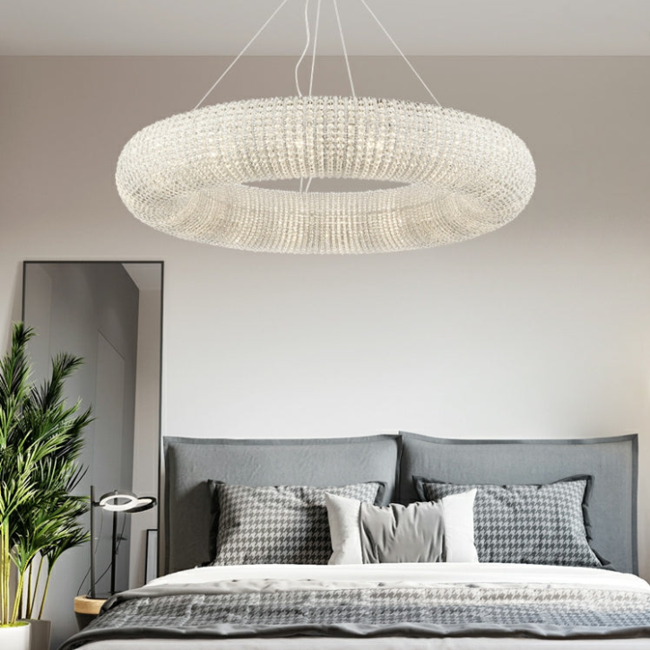 Lampadario di cristallo di lusso per soggiorno, lampadario rotondo per camera da letto, in argento/oro