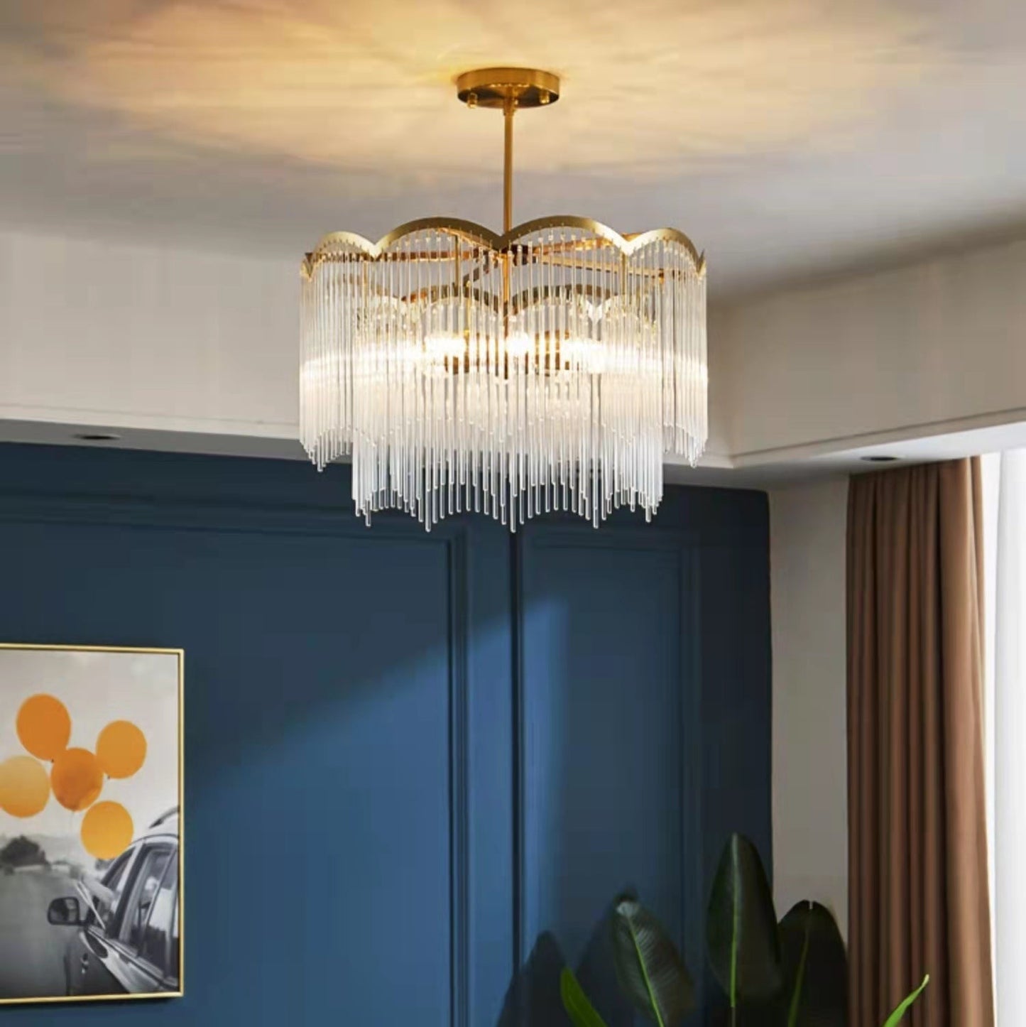 Elegant Lighting Chandelier Cheap Linear Crystal Glass Lamp for Living/ Dining Room