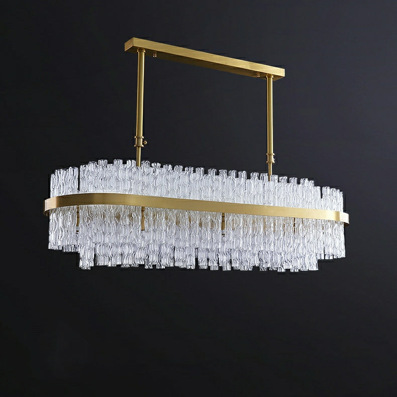 Elegante lampadario a forma di tubo di cristallo in ottone per soggiorno, lampada da soffitto/tavolo da pranzo rotondo in rame puro