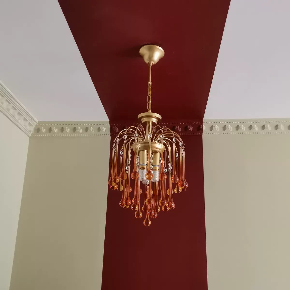 French Style Bedroom Small Creative Chandelier Vintage Romantic Warm Vibe Amber Waterdrop Light Fixture for Restaurant Dining Room Kids Room