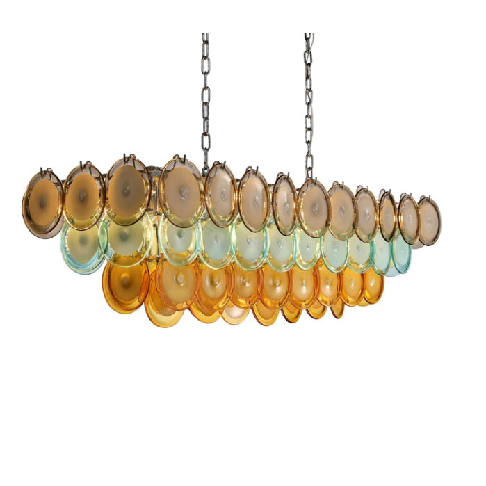 Lampada a sospensione moderna rettangolare a più livelli con lastre di vetro rotonde colorate per soggiorno/sala da pranzo