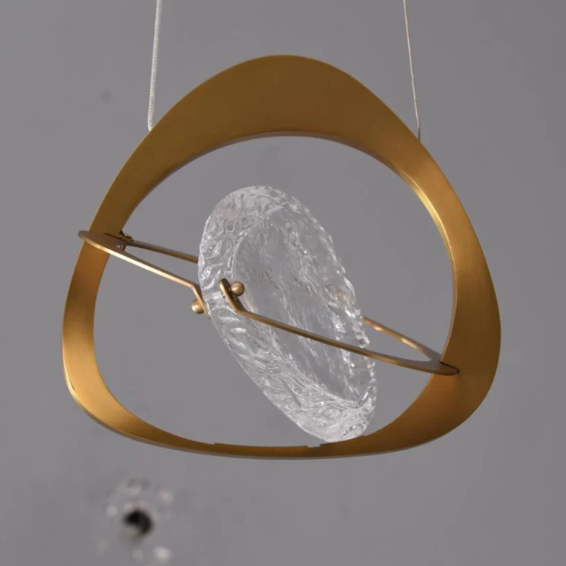 Nordic Brass Rings Natural Stone Crystal Pendant Chandelier for Dining Room/Bedroom/Kitchen Island