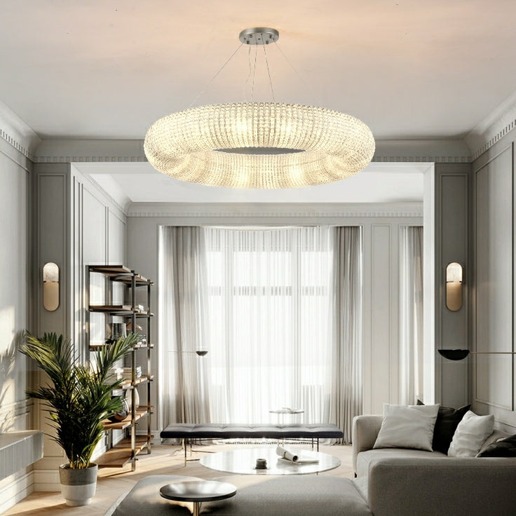 Lampadario di cristallo di lusso per soggiorno, lampadario rotondo per camera da letto, in argento/oro