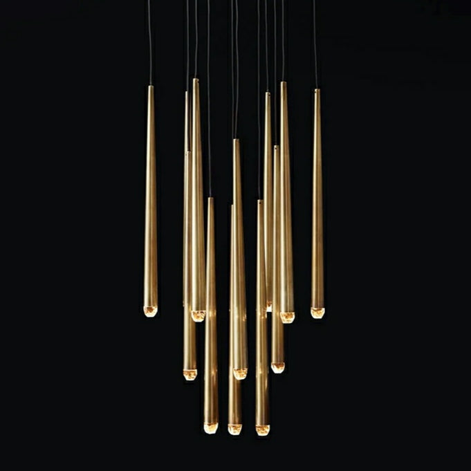 Minimalist Cool Metal Style Ceiling Light Fixture Foyer Pendant Chandelier In Gold Brass Finish Bar Dining Table Staircase