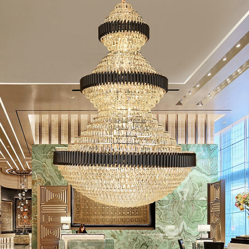 Lyfairs free shipping worldwide new trendy and good quality lightings customization D 70.9'' * H 102.4'' large beautiful magnificient black and golden crystal chandelier luxurious design resturant cafe luxury hotel