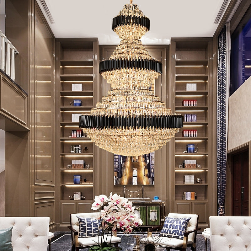 Lyfairs free shipping worldwide new trendy and good quality lightings customization D 70.9'' * H 102.4'' very big and beautiful magnificient black iron crystal chandelier luxurious design high ceiling living room