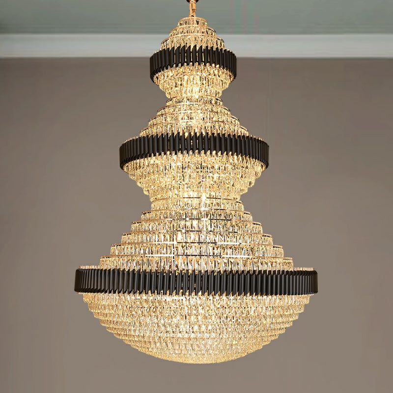 Lyfairs free shipping worldwide 2022 newest and high quality light fixture customization D 70.9'' * H 102.4'' extra length cool magnificient black and golden iron crystal chandelier luxurious design foyer staircase high ceiling living room