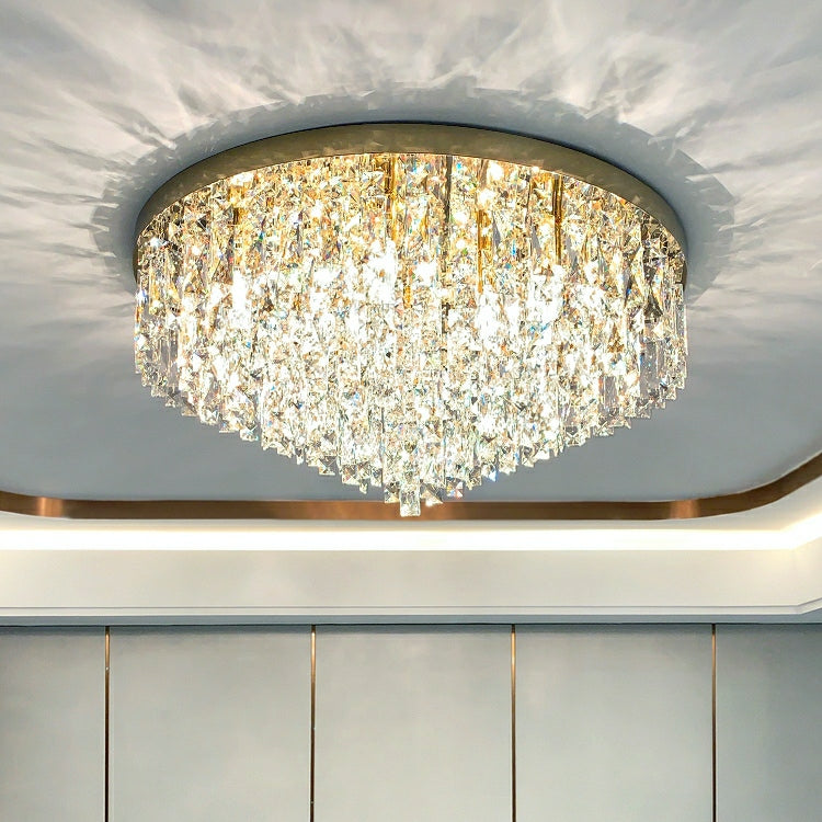 Lampadario rotondo in cristallo moderno per soggiorno, finitura oro/argento, lampada da soffitto per camera da letto