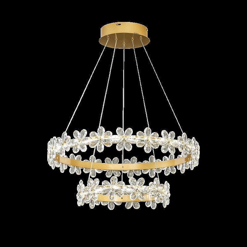 Lampadario di cristallo a forma di fiore in stile nuovo per soggiorno, lampadario economico a forma di anello di petali per camera da letto delle ragazze