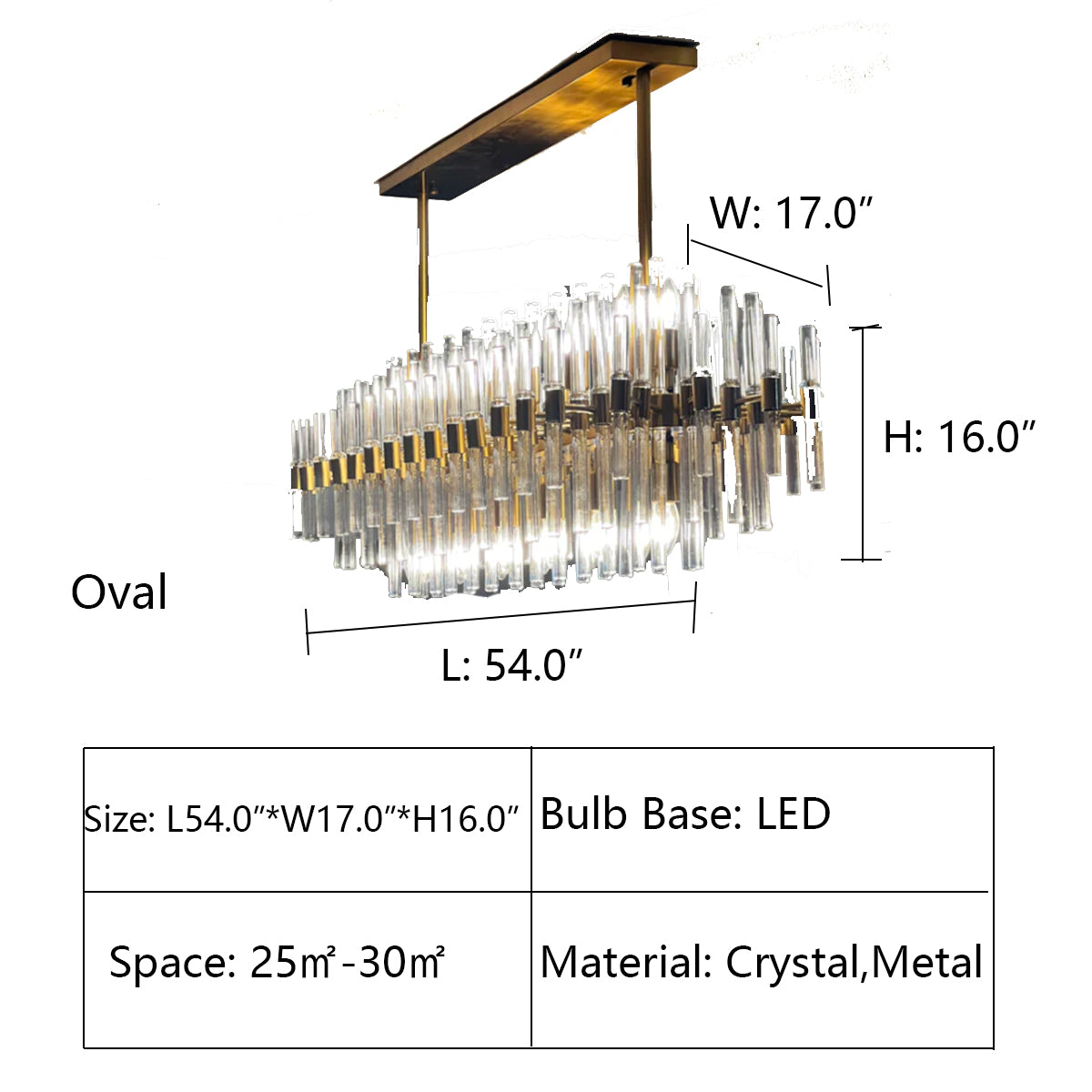 Oval: L54.0"*W17.0"*H16.0" Alinar Crystal Shards Chandelier , chandelier,chandeliers,pendant,crystal,rods,metal,gold,clear crystal,branch,round,rectangle,oval,ceiling,living room,dining room,bedroom,foyer,entrys,hallway,home office