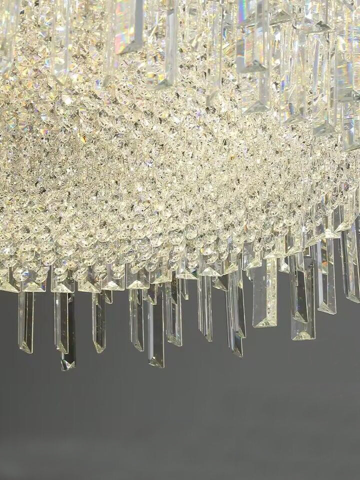 Lampadario moderno in cristallo rotondo cromato argento, elegante, per soggiorno/camera da letto