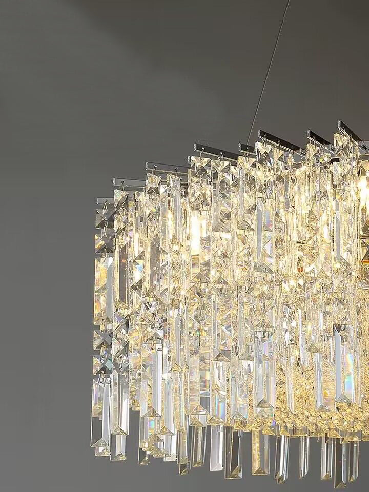 Lampadario moderno in cristallo rotondo cromato argento, elegante, per soggiorno/camera da letto