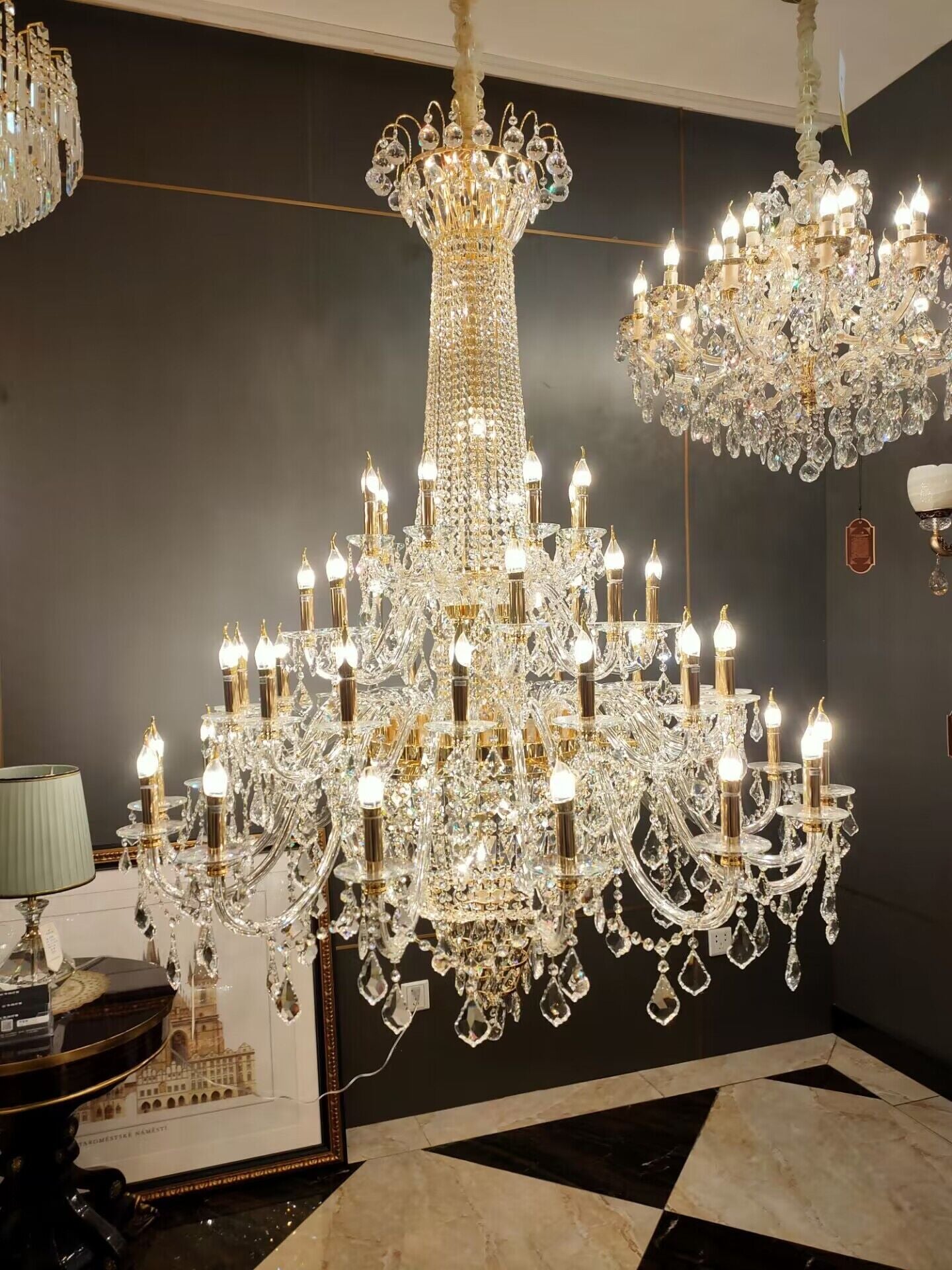 Extra Large Luxury Gold Traditional Empire Candle Chandelier Crystal Pendant for Stairs/Foyers