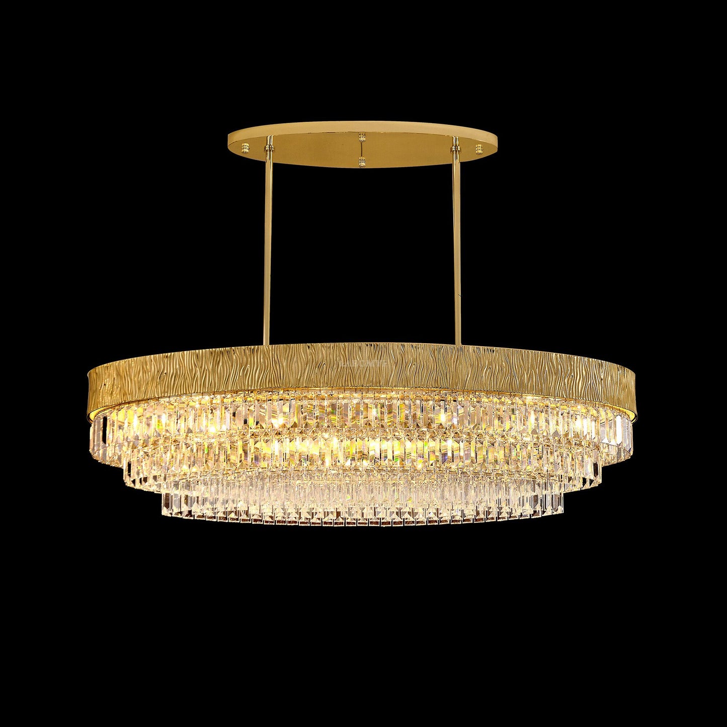 Lustre de plafond rond/ovale en cristal doré, luxueux et moderne, surdimensionné, pour salon/salle à manger