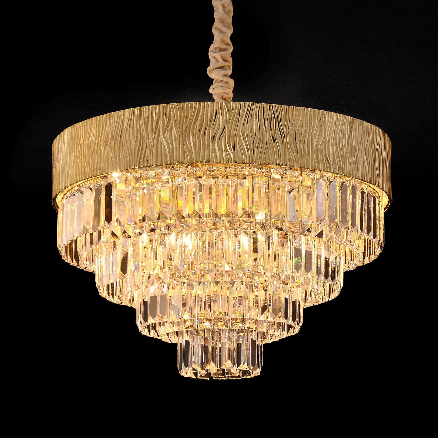 Lustre de plafond rond/ovale en cristal doré, luxueux et moderne, surdimensionné, pour salon/salle à manger