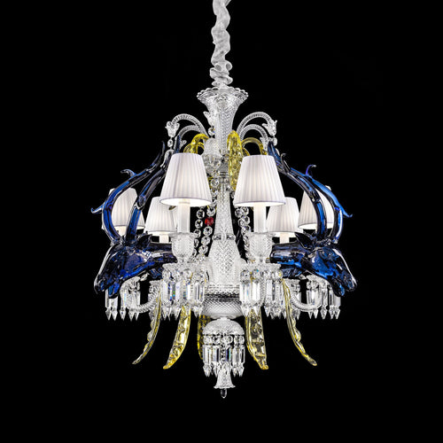 chandelier,chandeliers,pendant,crystal,metal,glass,colorful,stained,yellow,blue,candle,glass shade,red,oversized,large,huge,big,luxury,living room,dining room,foyer,entrys,hallway,loft,stairs