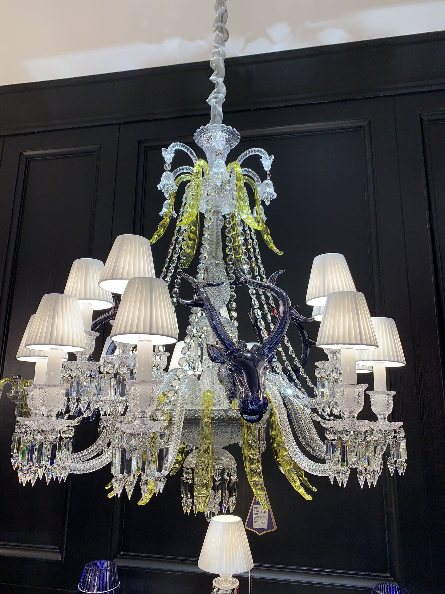 Traditional Colorful Candle Branch Blue Deer Crystal Chandelier for Living Room/Dining Room