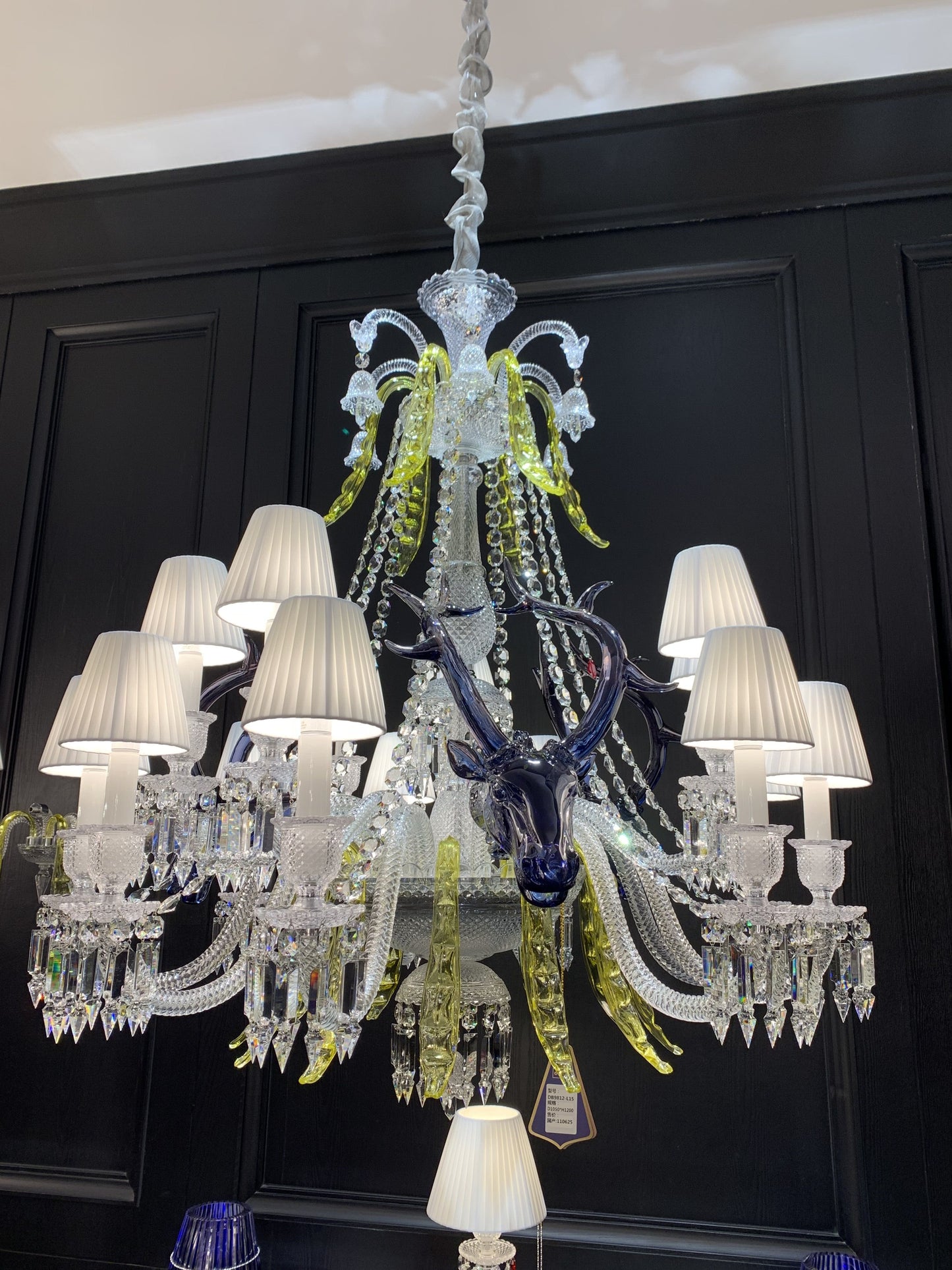 Traditional Colorful Candle Branch Blue Deer Crystal Chandelier for Living Room/Dining Room