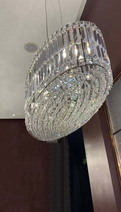 Modern Round/Oval Chrome Ceiling Crystal Chandelier Set for Living/Dining Room/Bedroom