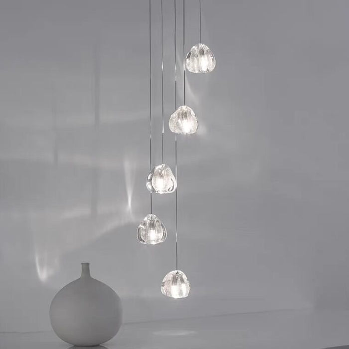 Modern Long Light Transparent Crystal Stone Pendant Ceiling Chandelier for Spiral Stairs/Foyer/Entrys