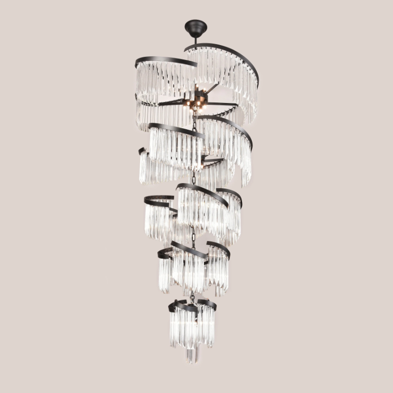 Lustre suspendu extra large en cristal spiralé de luxe pour salon/hall/entrée
