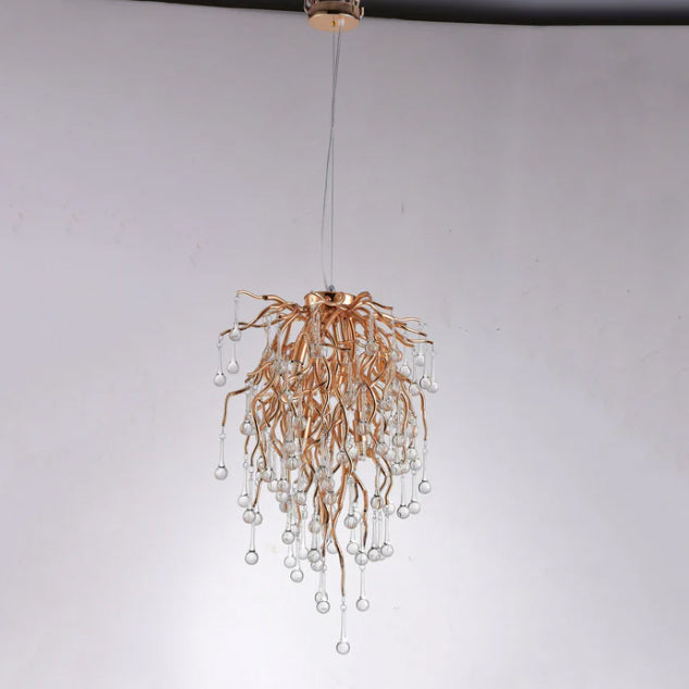 Modern Brass Branch Crystal Pendant Round Chandelier for Living/Dining Room/Bedside