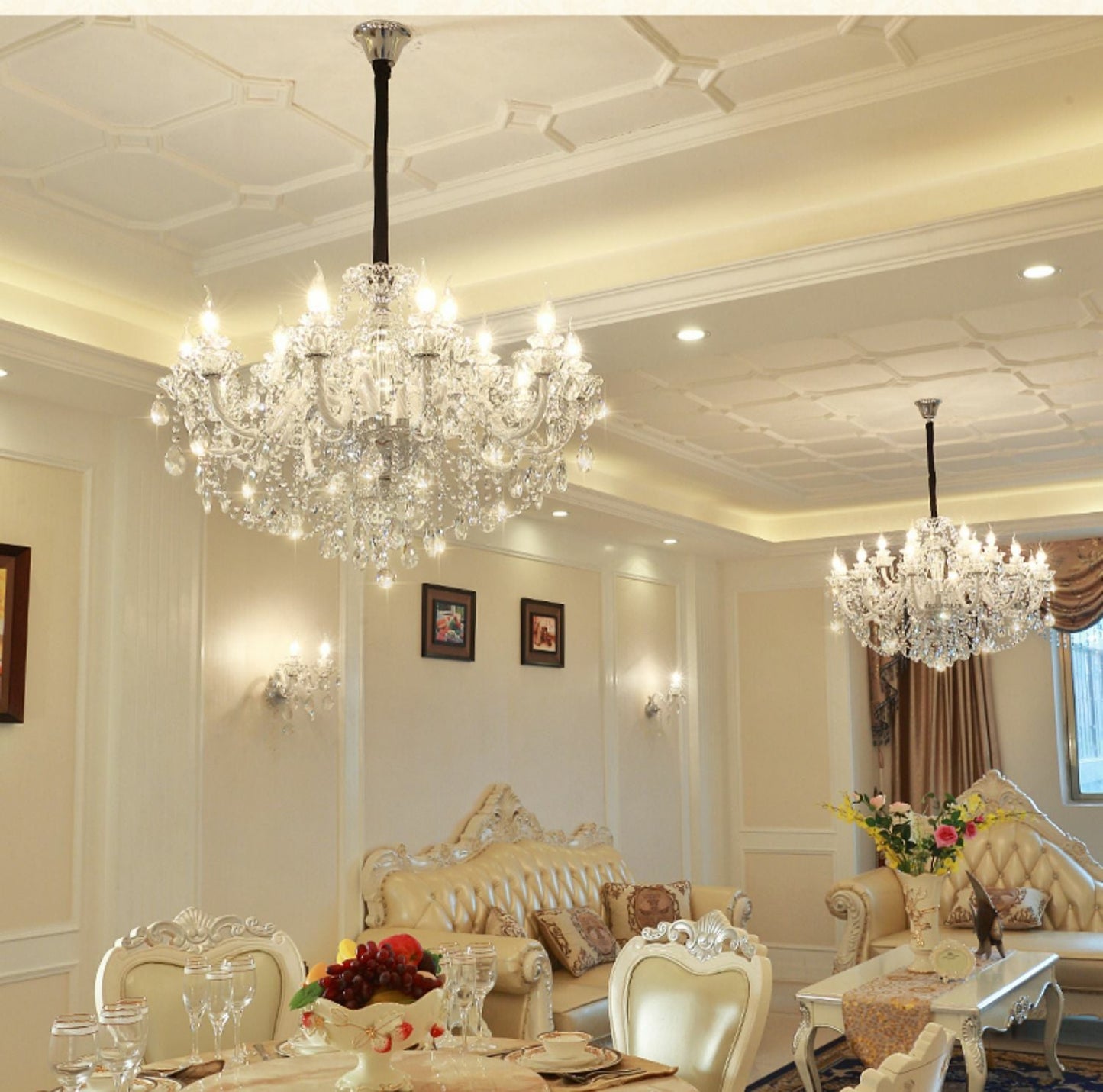 Lustre rustique en cristal style européen antique, luminaire de plafond populaire pour salon