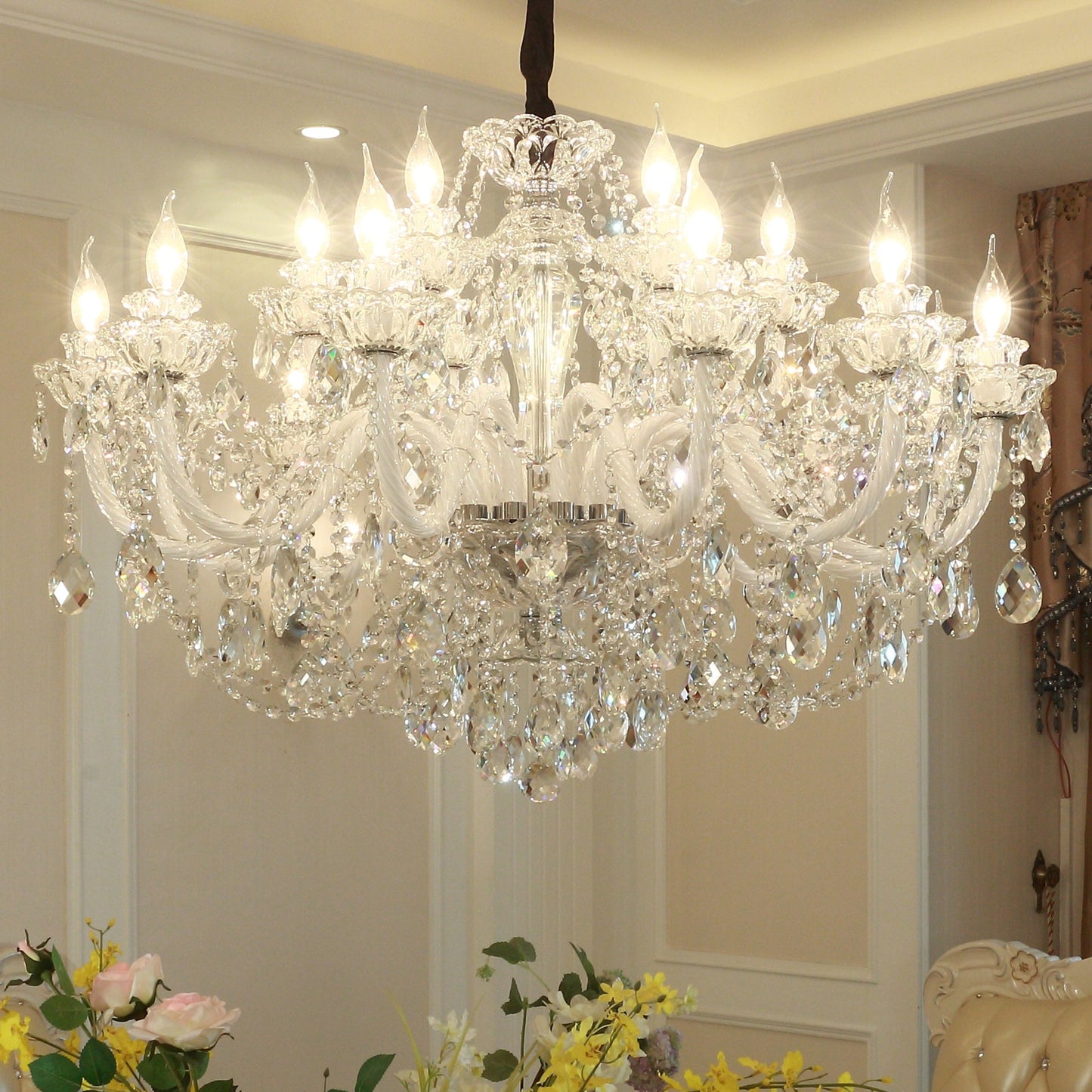 Lustre rustique en cristal style européen antique, luminaire de plafond populaire pour salon