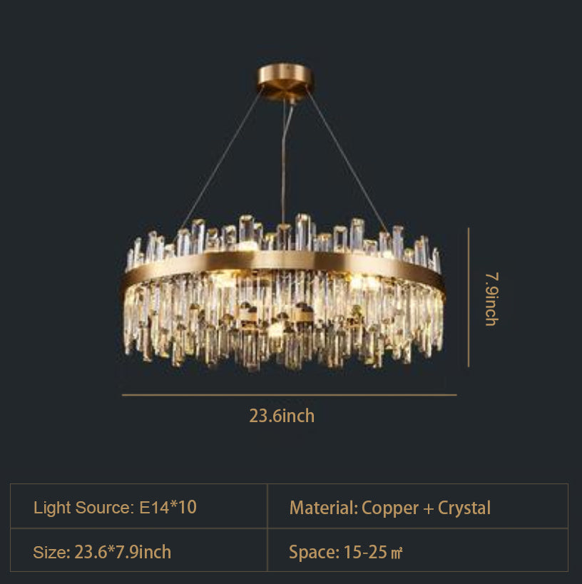 Lustre rond en cristal, luminaire de plafond moderne et luxueux pour salon et salle à manger