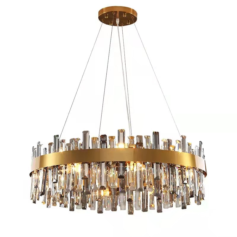 Lustre rond en cristal, luminaire de plafond moderne et luxueux pour salon et salle à manger